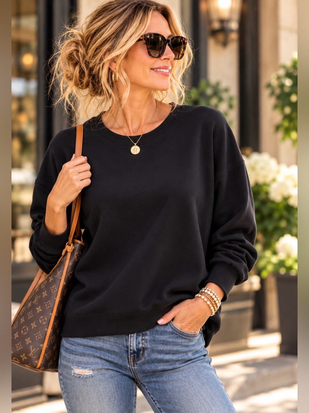 Mondetta Black Stretch Crewneck Pullover Sweatshirt Women’s Small